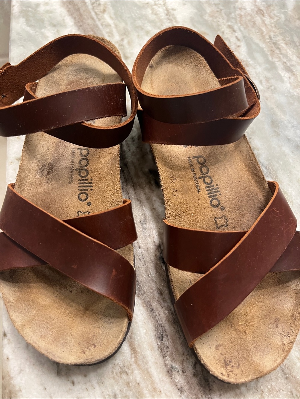 Papillio Chestnut Brown Leather Cross-Strap Sandals